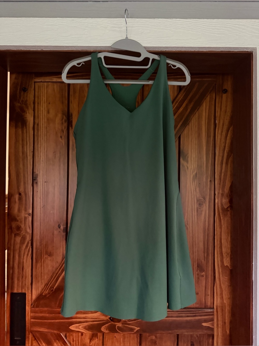 Athleta Green Racerback Tennis Dress with built in shorts Size L